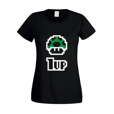 Super Mario - 1 Up - Retro Damen T-Shirt - Gaming Klassiker Level Kindheit Pilz weiss-schwarz XXL