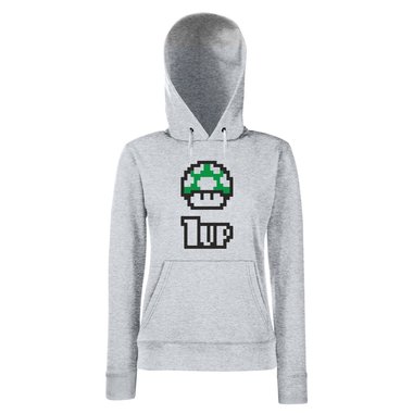 Super Mario - 1Up - Damen Hoodie - Gaming Level Pilz Toad Klassiker Game Nerd schwarz-weiss L