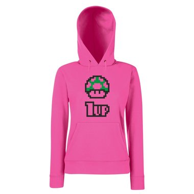 Super Mario - 1Up - Damen Hoodie - Gaming Level Pilz Toad Klassiker Game Nerd schwarz-weiss L