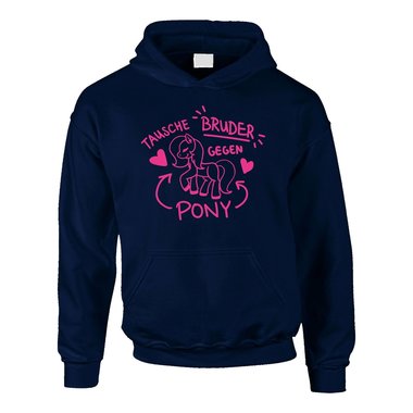 Tausche Bruder gegen Pony - Kinder Hoodie - Familie Geschwister Liebe Ironie Fun dunkelblau-fuchsia 80-92