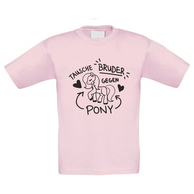 Tausche Bruder gegen Pony - Kinder T-Shirt - Familie Ironie Geschwister Liebe weiss-fuchsia 152-164