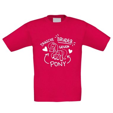 Tausche Bruder gegen Pony - Kinder T-Shirt - Familie Ironie Geschwister Liebe weiss-fuchsia 152-164