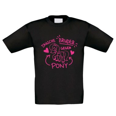 Tausche Bruder gegen Pony - Kinder T-Shirt - Familie Ironie Geschwister Liebe weiss-fuchsia 152-164