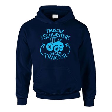 Tausche Schwester gegen Traktor - Kinder Hoodie - Familie Ironie Liebe Bruder schwarz-weiss 152-158