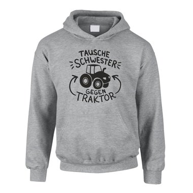 Tausche Schwester gegen Traktor - Kinder Hoodie - Familie Ironie Liebe Bruder schwarz-weiss 152-158