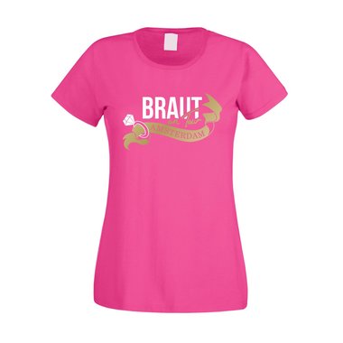 JGA - Braut on Tour - Amsterdam - Damen T-Shirt weiss-fuchsia L