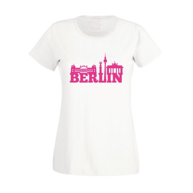 Berlin Skyline - Damen T-Shirt weiss-fuchsia XS