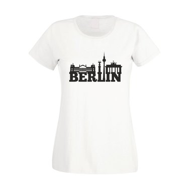 Berlin Skyline - Damen T-Shirt weiss-fuchsia XS