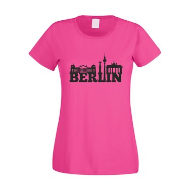 Berlin Skyline - Damen T-Shirt weiss-fuchsia XS