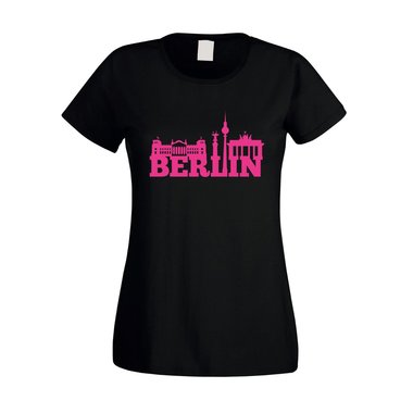 Berlin Skyline - Damen T-Shirt weiss-fuchsia XS