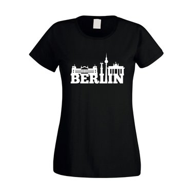 Berlin Skyline - Damen T-Shirt fuchsia-schwarz XXL