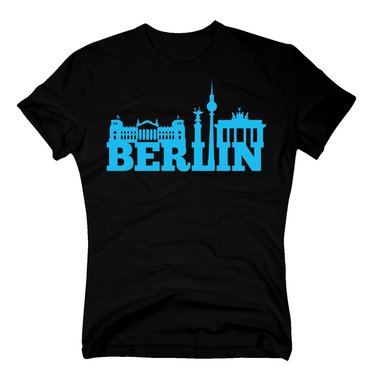 Berlin Skyline - Herren T-Shirt schwarz-cyan 5XL