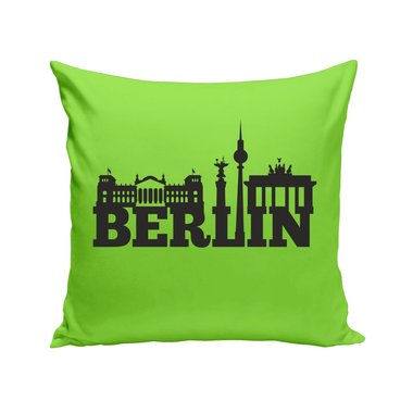 Berlin Skyline - Dekokissen apfelgrn-schwarz
