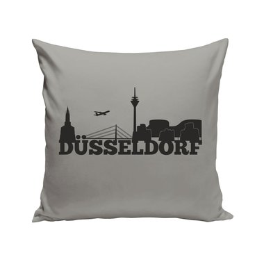 Dsseldorf Skyline - Dekokissen apfelgrn-schwarz