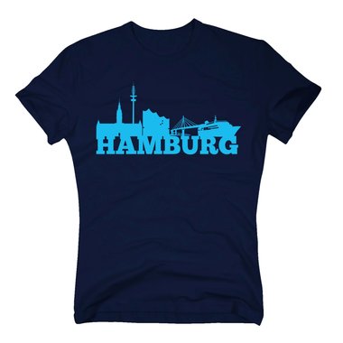 Hamburg Skyline - Herren T-Shirt schwarz-cyan 5XL