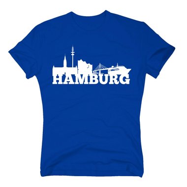 Hamburg Skyline - Herren T-Shirt schwarz-cyan 5XL