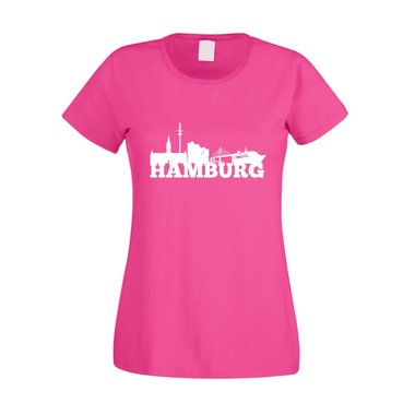 Hamburg Skyline - Damen T-Shirt fuchsia-schwarz XXL