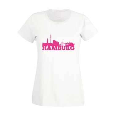 Hamburg Skyline - Damen T-Shirt fuchsia-schwarz XXL