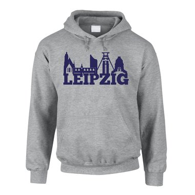 Leipzig Skyline - Herren Hoodie heathergrey-dunkelblau XS