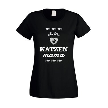 Damen T-Shirt - Stolze Katzen Mama schwarz-silber XXL