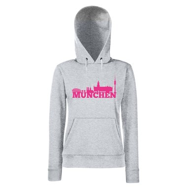 Mnchen Skyline - Damen Hoodie fuchsia-schwarz XS