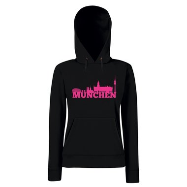 Mnchen Skyline - Damen Hoodie fuchsia-schwarz XS