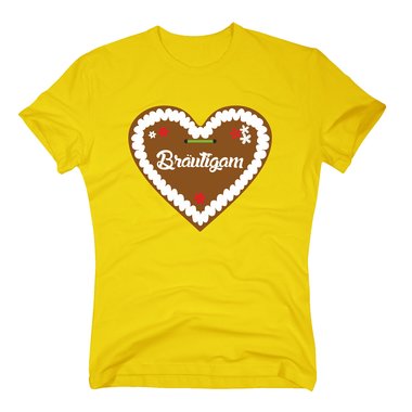 T-Shirt Brutigam Junggesellenabschied Lebkuchen Herz gelb XXL