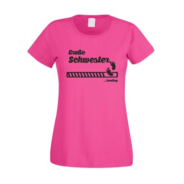 Groe Schwester loading - Damen T-Shirt fuchsia-schwarz XS