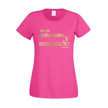 Groe Schwester loading - Damen T-Shirt fuchsia-schwarz XS