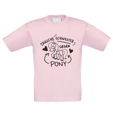 Kinder T-Shirt - Tausche Schwester gegen Pony weiss-fuchsia 152-164