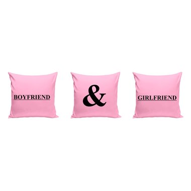 3x Kissen - Boyfriend and Girlfriend - Dekokissen Set fr Prchen rosa-schwarz