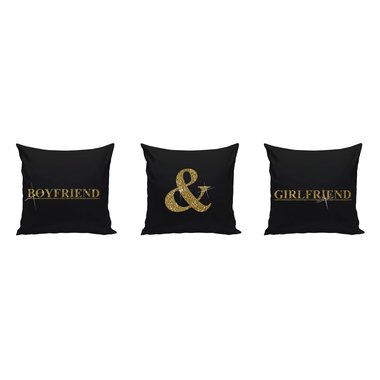 3x Kissen - Boyfriend and Girlfriend - Dekokissen Set fr Prchen schwarz-goldglitzer