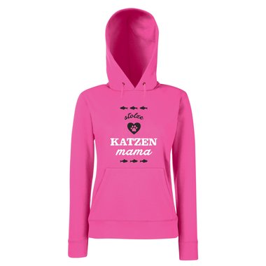 Damen Hoodie - Stolze Katzen Mama fuchsia-schwarz XS