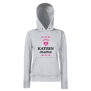 Damen Hoodie - Stolze Katzen Mama fuchsia-schwarz XS