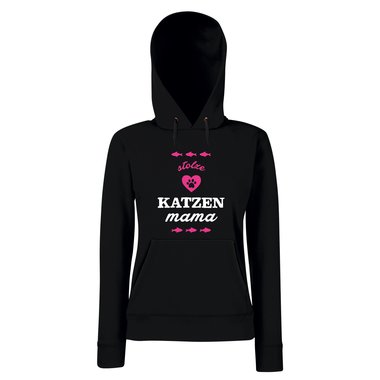 Damen Hoodie - Stolze Katzen Mama fuchsia-schwarz XS