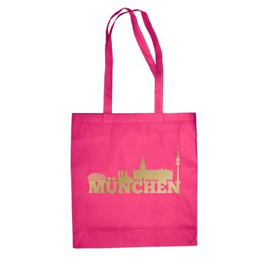 Jutebeutel - Mnchen Skyline fuchsia-gold