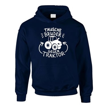 Kinder Hoodie - Tausche Bruder gegen Traktor dunkelblau-cyan 98-104