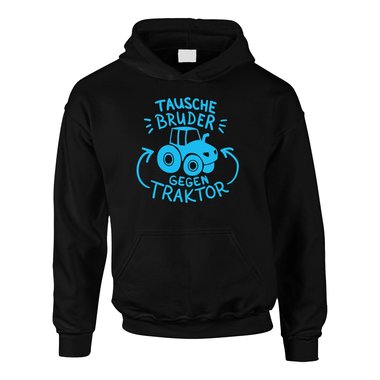 Kinder Hoodie - Tausche Bruder gegen Traktor dunkelblau-cyan 98-104