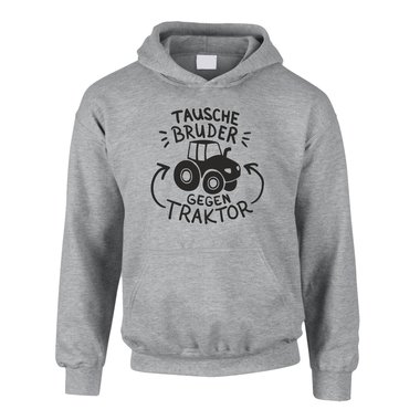 Kinder Hoodie - Tausche Bruder gegen Traktor schwarz-weiss 152-158