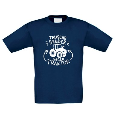 Kinder T-Shirt - Tausche Bruder gegen Traktor weiss-schwarz 152-164