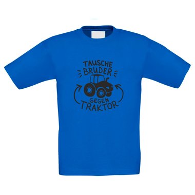 Kinder T-Shirt - Tausche Bruder gegen Traktor weiss-schwarz 152-164