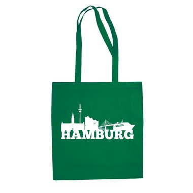 Jutebeutel - Hamburg Skyline kellygrn-weiss