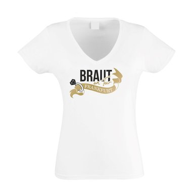 Damen T-Shirt V-Neck - Braut on Tour - Frankfurt JGA schwarz-gold XXL