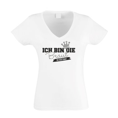 Damen T-Shirt V-Neck - Glitzer - Ich bin die Braut, die sich traut