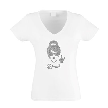 Damen T-Shirt V-Neck - Glitzer - Rock n Roll Braut - JGA