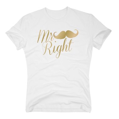 Herren T-Shirt - Mr. Right weiss-schwarz S