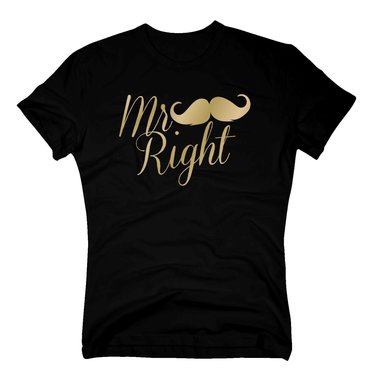 Herren T-Shirt - Mr. Right weiss-schwarz S