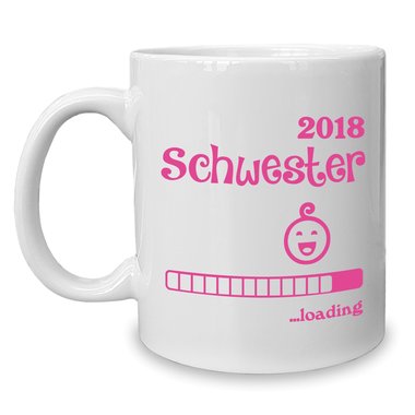 Kaffeebecher - Tasse - Schwester 2018 ...loading weiss-fuchsia