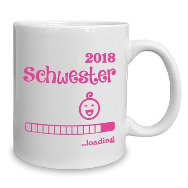 Kaffeebecher - Tasse - Schwester 2018 ...loading weiss-fuchsia