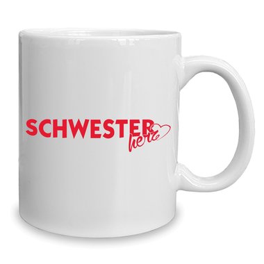 Kaffeebecher - Tasse - Schwesterherz weiss-schwarz